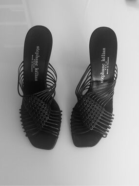 Stephane Kelian Black Woven Strappy high heels. They look new excluding the sole
